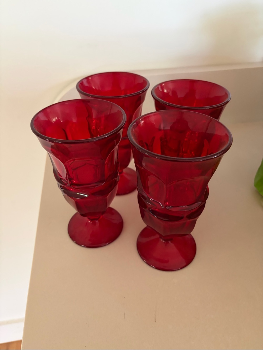Set of 4 Ruby Red Vintage Glass Goblets